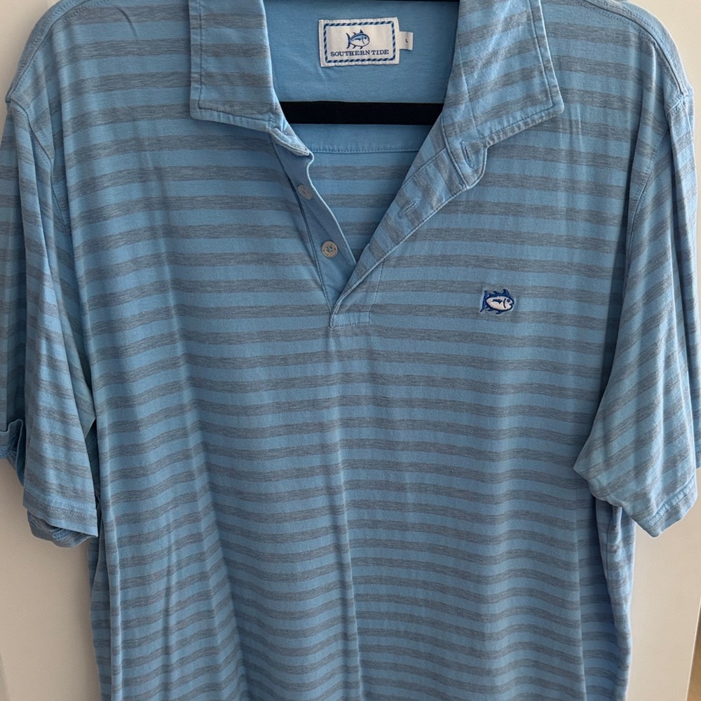 Southern tide Light Blue & grey Striped Men’s Polo Shirt - Performance Cotton